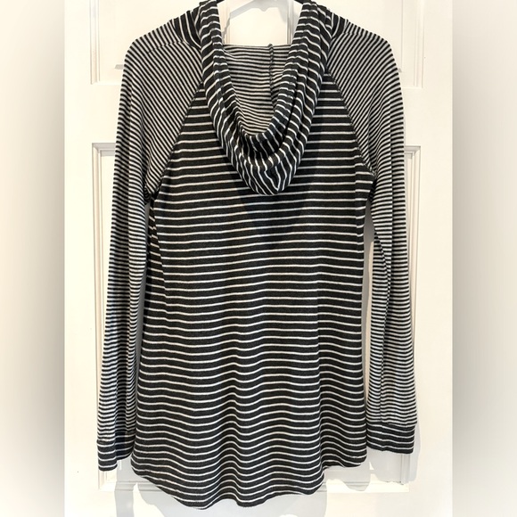 James Perse Grey Striped Hooded Pullover Hi-Low Hem & Kangaroo Pocket - Size S - Picture 8 of 14